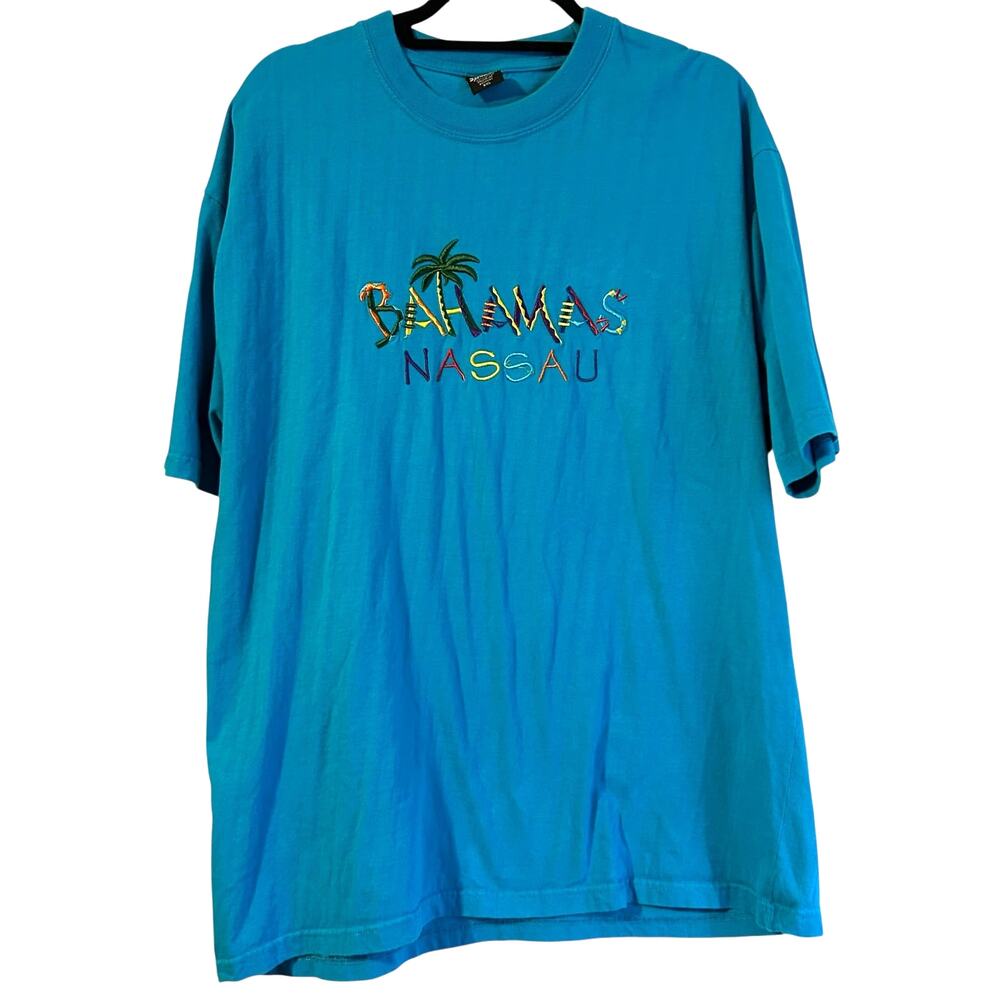 Nassua Bahamas Embroidered Shirt Dark Teal XXL Souvenir Vacation Travel Casual